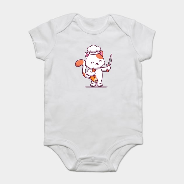 Cute Chef Cat Holding Fish And Knife Baby Bodysuit by Catalyst Labs